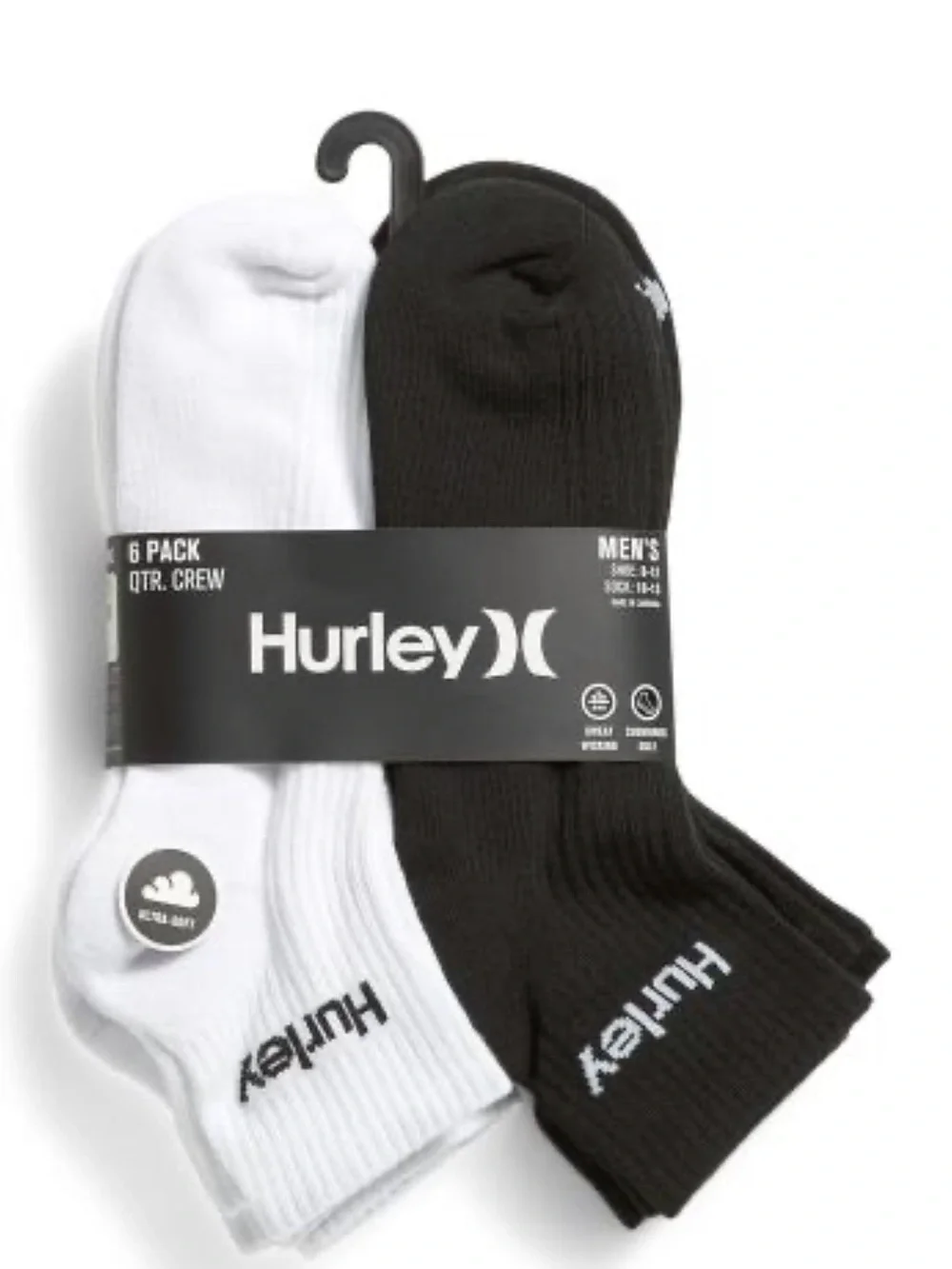 NWT HURLEY 6pk quarter crew athletic socks